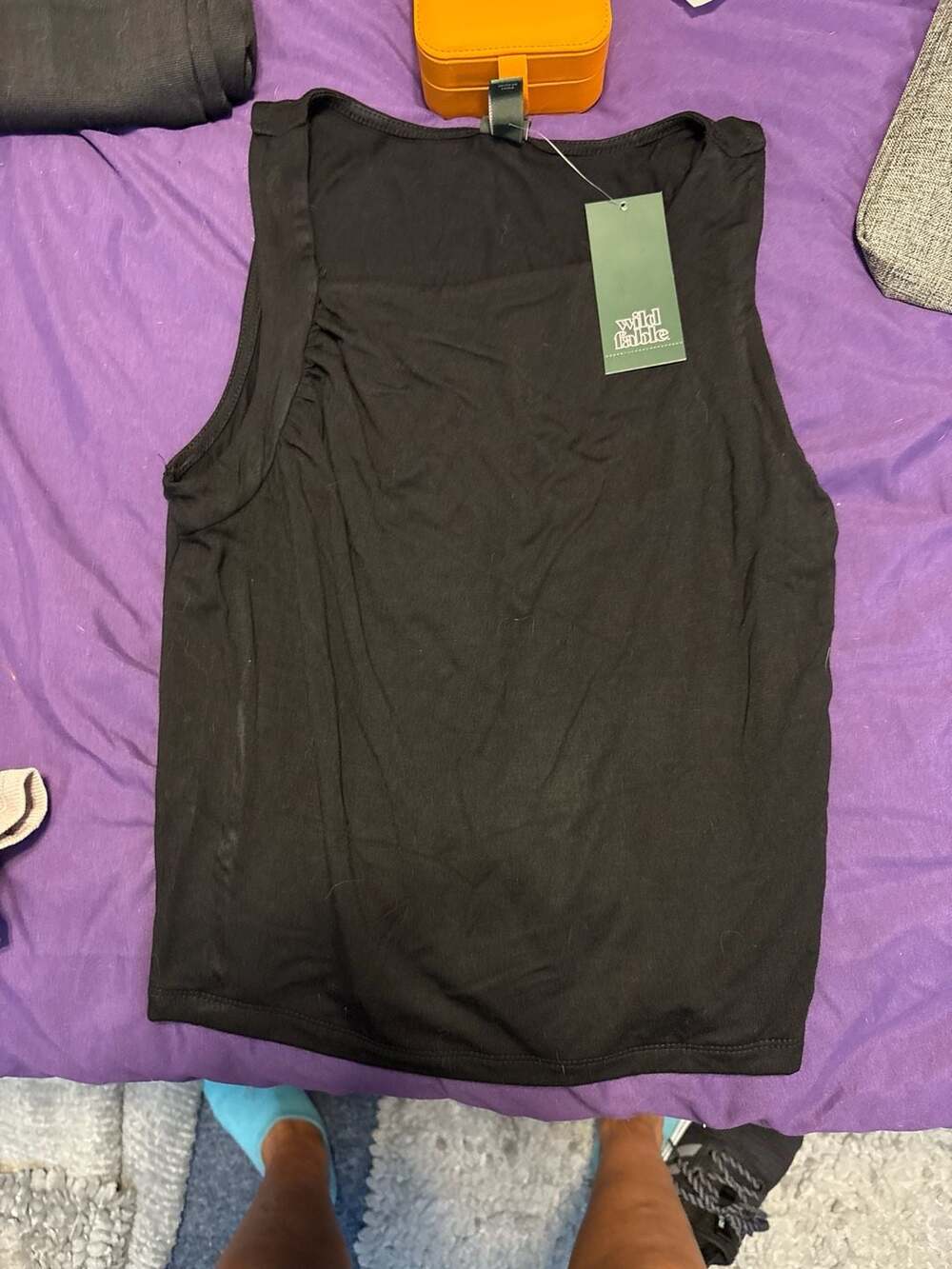 Wild Fable NWT Black Asymmetrical Ruched Neck Knit Tank Top